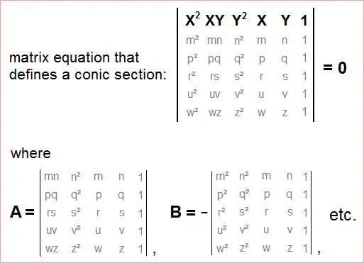 matrix determinant equation of conic section